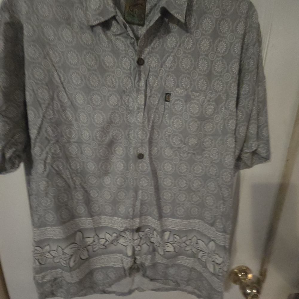 Pineapple Connection Gray Floral Mens Shirt Large